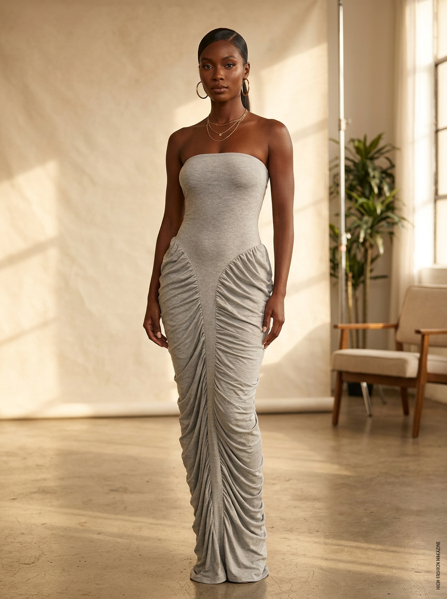 Heather Grey Scrunch Tube Maxi